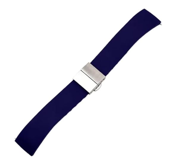 Silicone Watch Strap with Butterfly Clasp and Quick Release Spring Bars - 22 mm (Navy Blue)