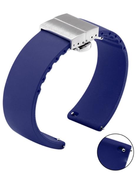 Silicone Watch Strap with Butterfly Clasp and Quick Release Spring Bars - 22 mm (Navy Blue)
