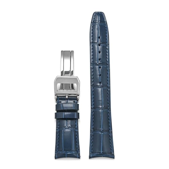 Crocodile Leather Watch Strap with Stainless Steel Deployant Clasp and Spring Bars