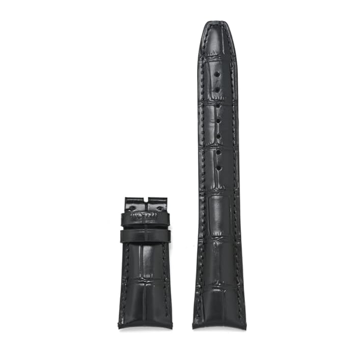 Crocodile Leather Watch Strap with Stainless Steel Deployant Clasp and Spring Bars