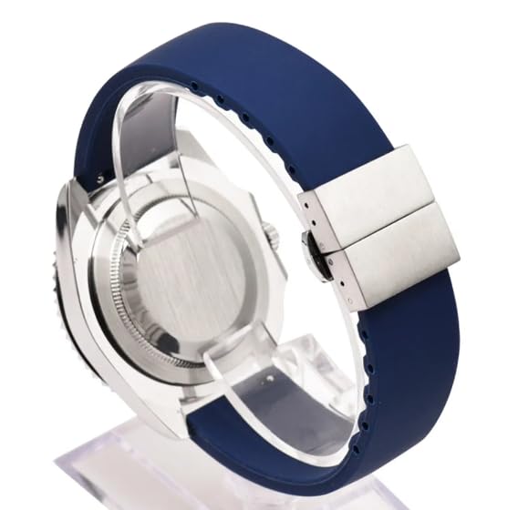 Silicone Watch Strap with Butterfly Clasp and Quick Release Spring Bars - 22 mm (Navy Blue)