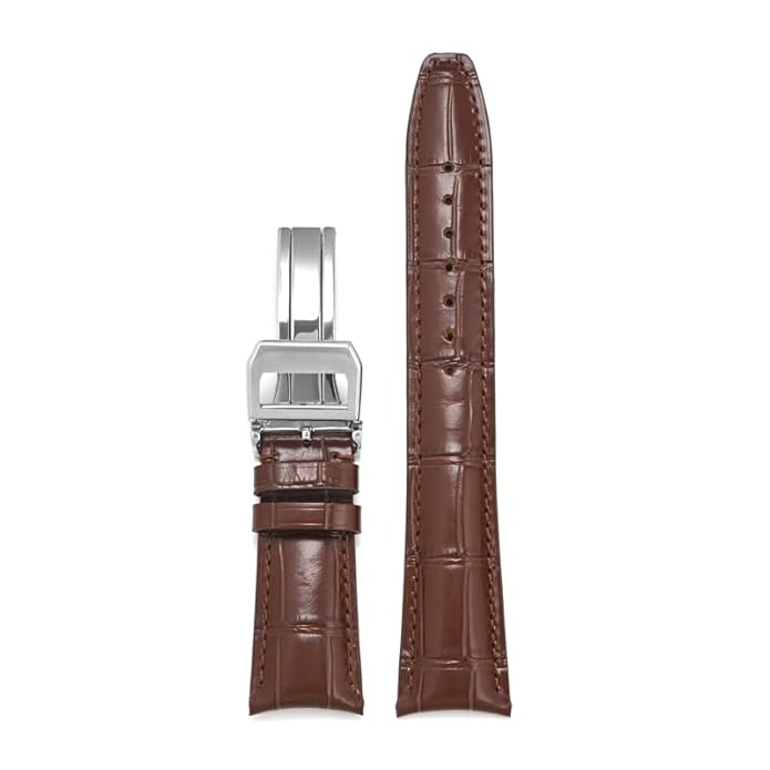 Crocodile Leather Watch Strap with Stainless Steel Deployant Clasp and Spring Bars