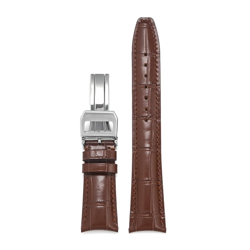 Crocodile Leather Watch Strap with Stainless Steel Deployant Clasp and Spring Bars