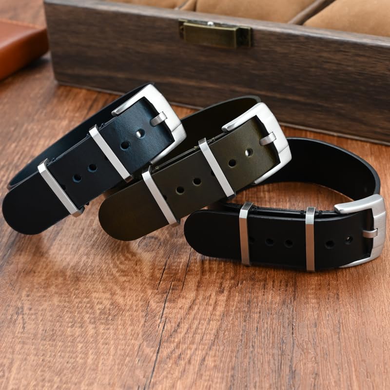 Leather Nato Watch Strap With Springbars And Tang Buckle