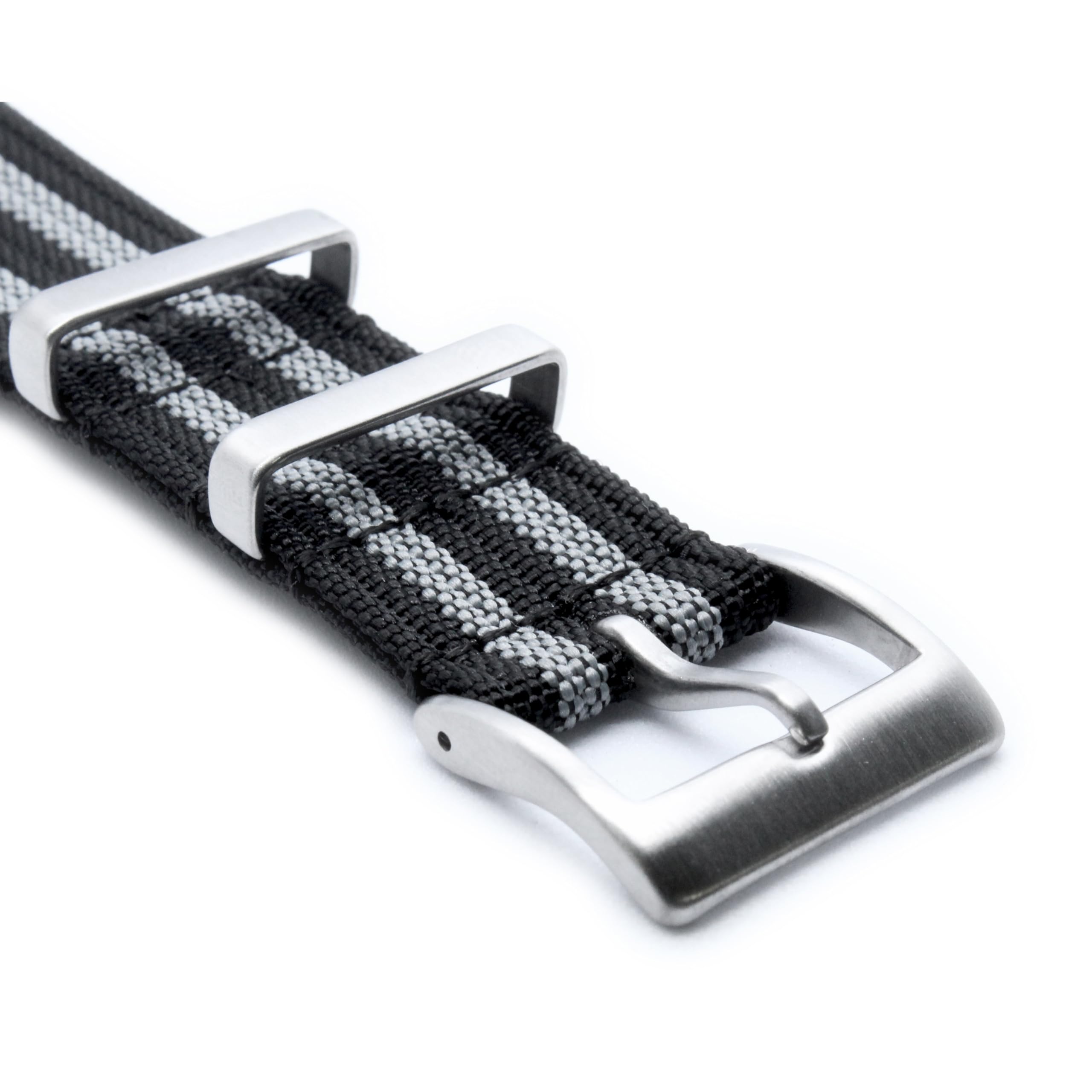 Nylon NATO Strap in 5-Stripe Black and Grey With Tang Buckle and Spring Bars